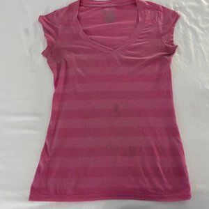 Pink on pink striped v-neck short sleeve tee